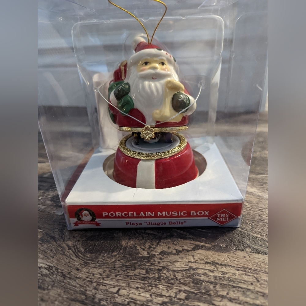 Santa Porcelain Music Box - Red and White